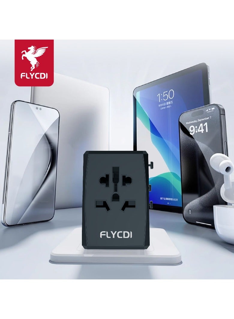 فلاي سي دي اي  محول سفر عالمي FLYCDI بقوة 45 وات | 5 منافذ – 2× USB-A 20 وات، 2× USB-C 20 وات، 1× USB-C 45 وات شحن سريع | صغير ومحمول - Image 5