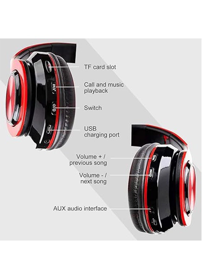 Wireless Bluetooth Headset with Color LED Light, Built-in Microphone, Lightweight, Foldable, Wired Hi-Fi Stereo Headset for Classroom/Home Office/PC/Phone/Kids Adult (Black Red) - Image 3