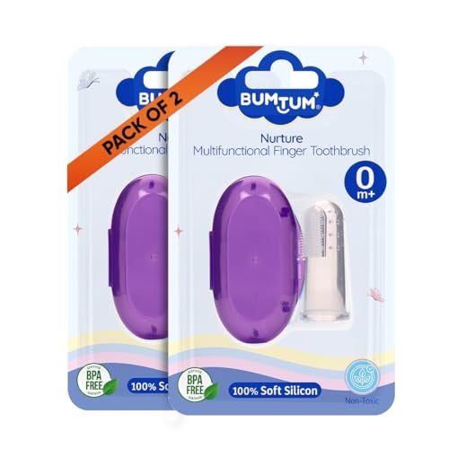 Bumtum Baby Finger Manual Toothbrush With Carry Case | Great For Massaging & Cleaning Gums | Soft Finger Brush for Safe and Effective Oral Care for Kids (Purple, 2 Count) - Image 1
