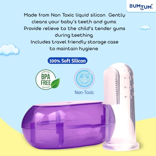 Bumtum Baby Finger Manual Toothbrush With Carry Case | Great For Massaging & Cleaning Gums | Soft Finger Brush for Safe and Effective Oral Care for Kids (Purple, 2 Count) - Image 3