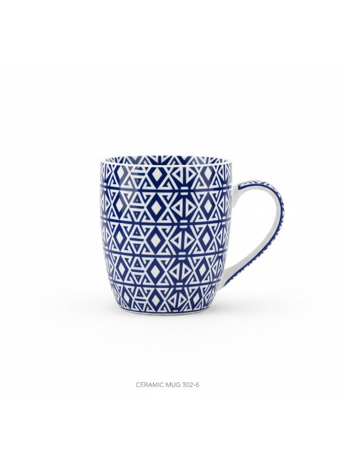 CERAMIC "Artisan Blue Geometric Ceramic Mug  Hand-Painted Pattern Coffee Cup 350ML - Image 1