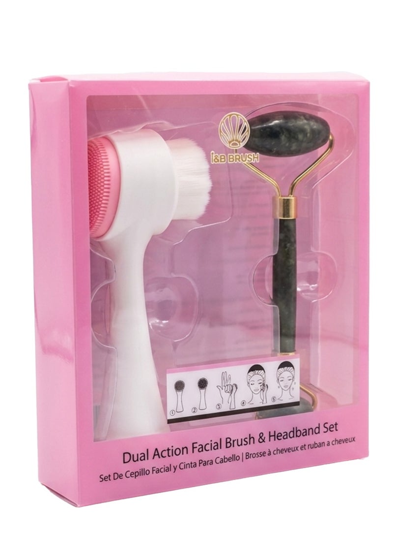 2 in 1 Facial Cleansing Brush & Jade Roller , Dual Sided Face Cleanser Tool for Deep Pore Cleansing, Exfoliation, Skin Care Massage, Anti-Aging Facial Massager for Blackhead Removal, Skin Revitalizing Beauty Tool - Image 1