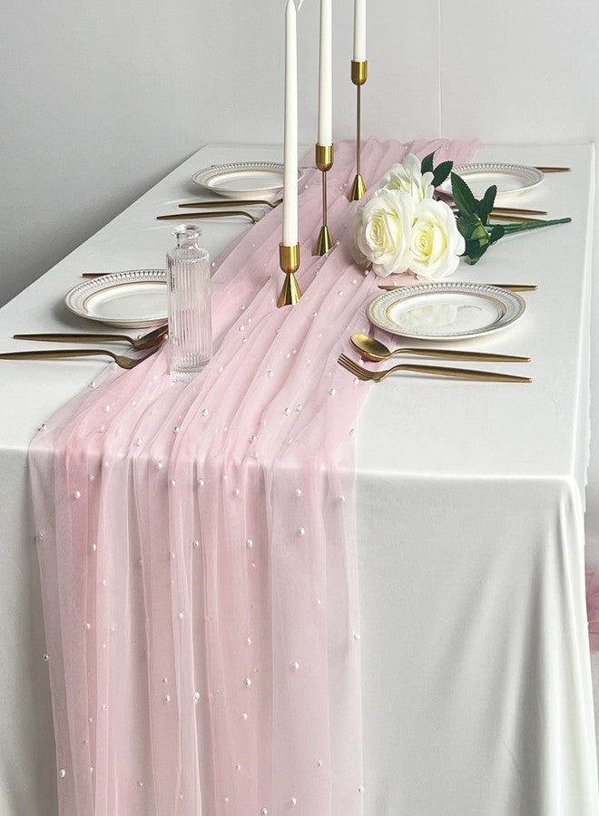 Hibate 10FT Pink Pearl Table Runner Tulle for Wedding Bridal Shower Decor Birthday Party Dessert Table Decorations 29" W x 120" L - Image 2