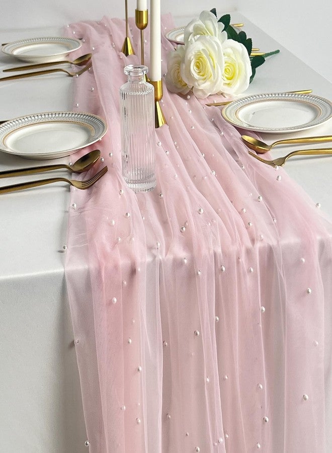 Hibate 10FT Pink Pearl Table Runner Tulle for Wedding Bridal Shower Decor Birthday Party Dessert Table Decorations 29" W x 120" L - Image 3
