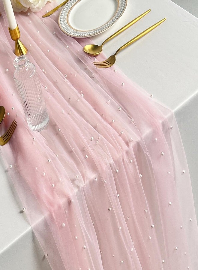 Hibate 10FT Pink Pearl Table Runner Tulle for Wedding Bridal Shower Decor Birthday Party Dessert Table Decorations 29" W x 120" L - Image 4