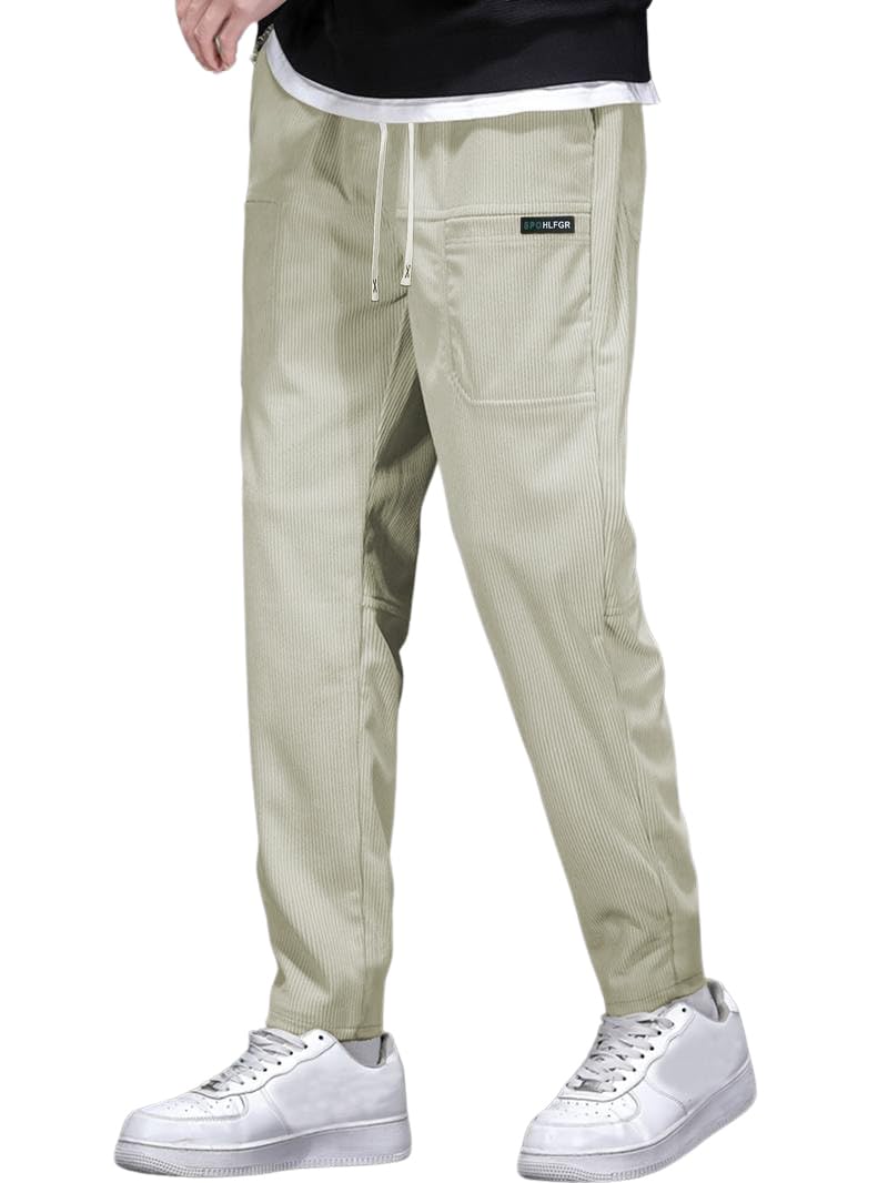 TAGDO® Men's Solid Corduroy Track Pant with Pockets | Mens Joggers Track Pants | Track Pants for Man (Rib-Track-2041-Cream-28) - Image 5