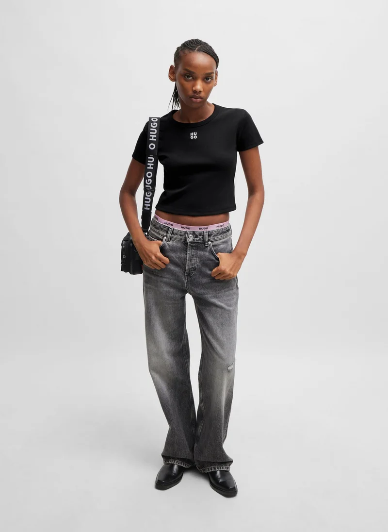 HUGO Cotton-blend cropped slim-fit T-shirt with stacked logo