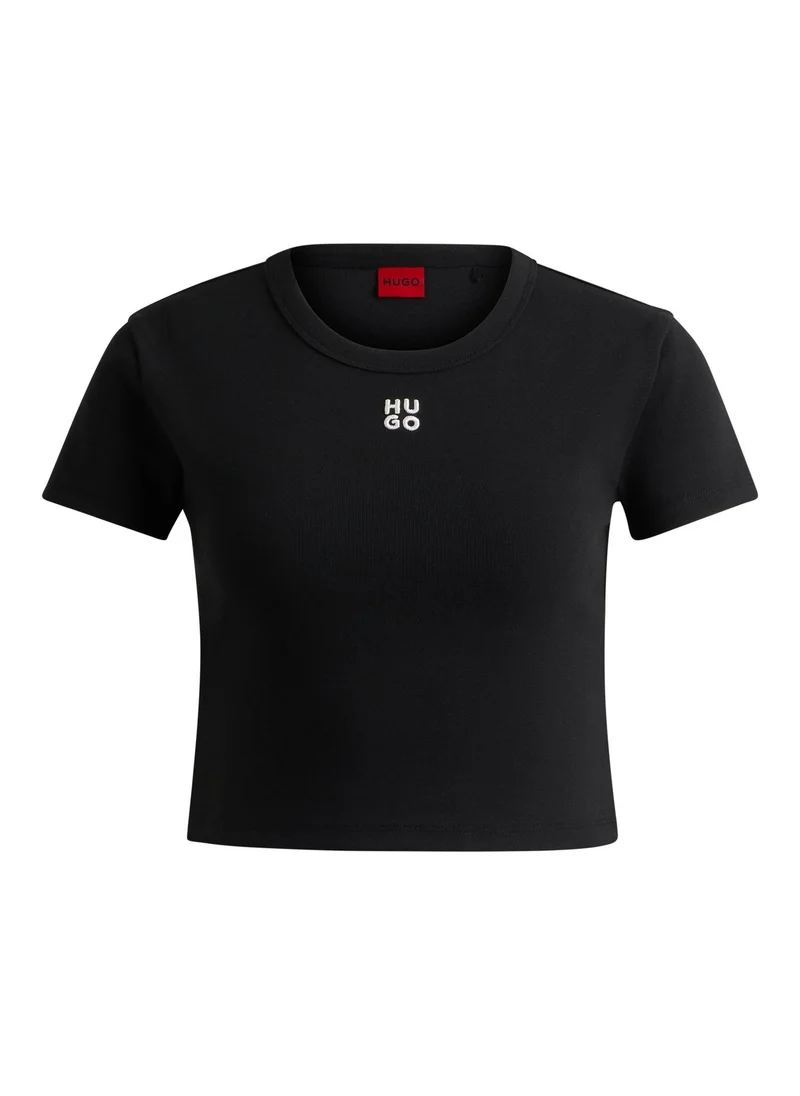 HUGO Black Cotton-blend slim-fit T-shirt with embroidered logo for Women | Best Price UAE