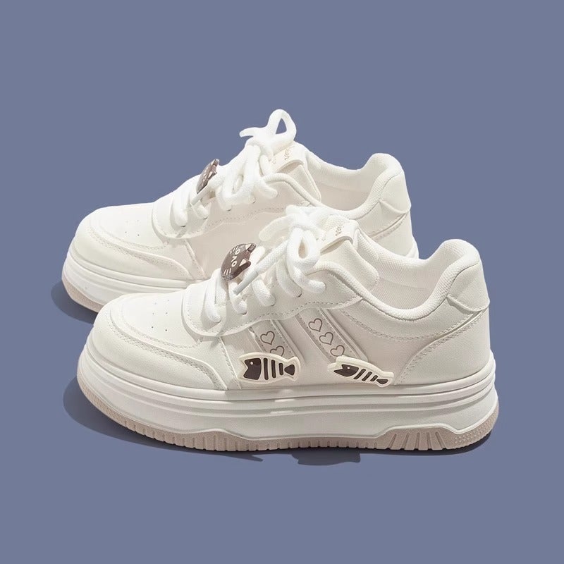 Girls Shoes Niche Bread Shoes Women'S 2025 Spring Summer Autumn New Thick Sole Small Fish All-Match Trendy Sneakers White Shoes - Image 1