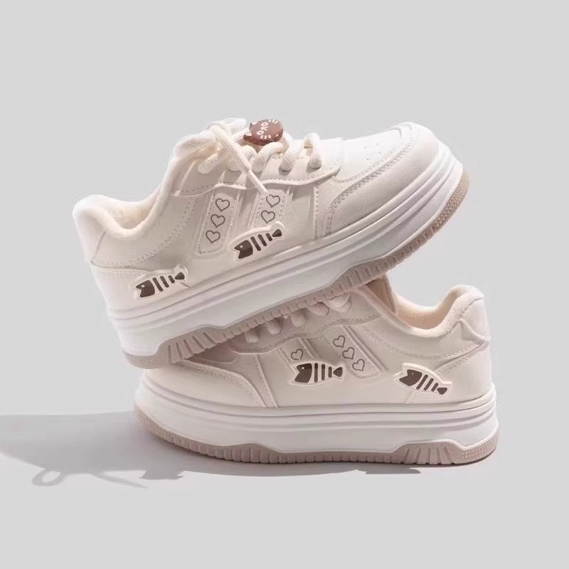 Girls Shoes Niche Bread Shoes Women'S 2025 Spring Summer Autumn New Thick Sole Small Fish All-Match Trendy Sneakers White Shoes - Image 4