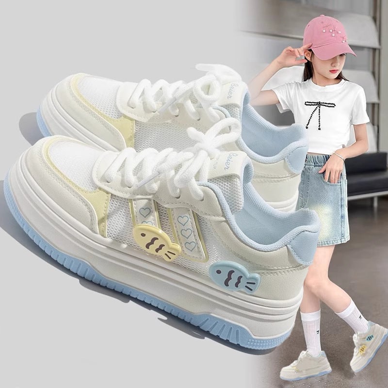 Girls Shoes Niche Bread Shoes Women'S 2025 Spring Summer Autumn New Thick Sole Small Fish All-Match Trendy Sneakers White Shoes - Image 2