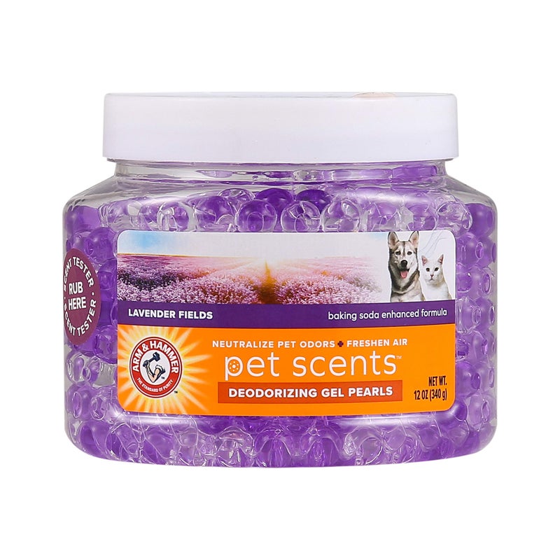Arm & Hammer جيل معطر الهواء من أرم هامر لإزالة روائح الحيوانات الأليفة مع كرات جل ماصة للرائحة مع بيكربونات الصوديوم للقطط والكلاب مزيل روائح الحيوانات الأليفة ومحايد الهواء للمنزل برائحة اللافندر 12 أونصة
