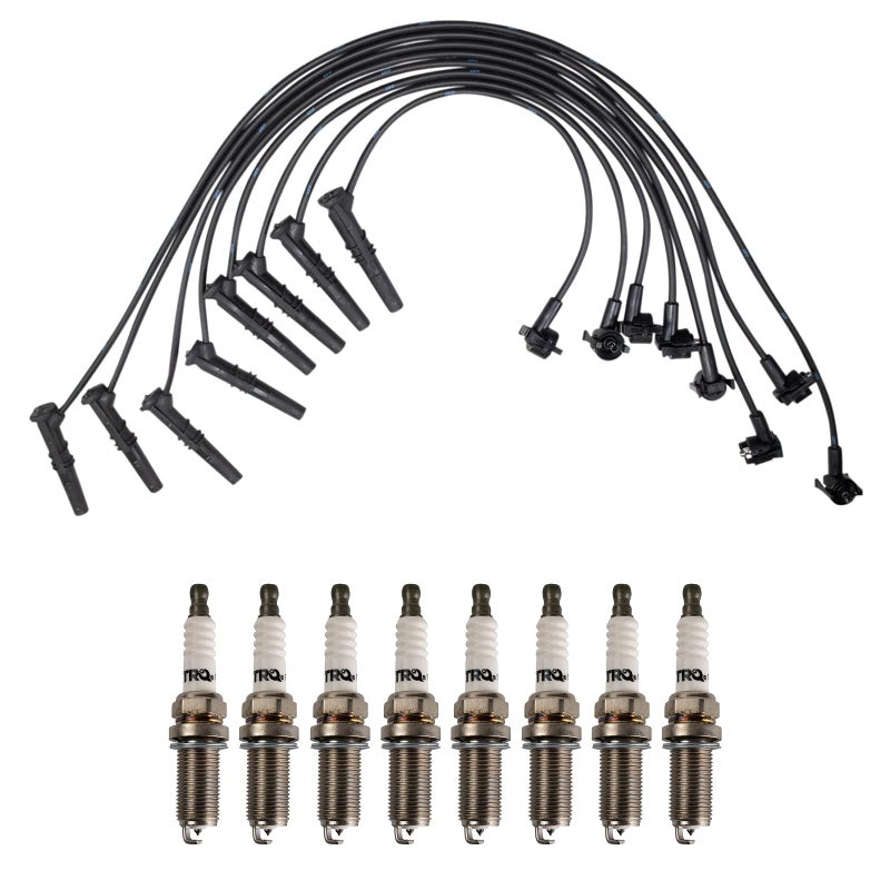 TRQ Ignition Kit Spark Plugs Wire Set Compatible with 9600 Ford 9699 Lincoln Mercury