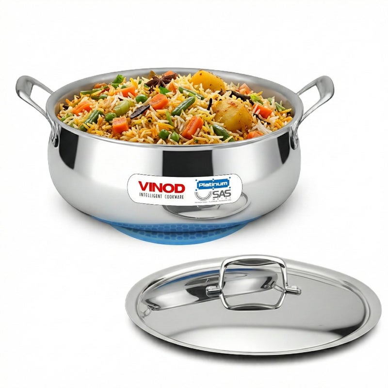 Vinod Platinum Chef’s Lagan Pot 28 cm - 7 Litre | Triply Stainless Steel Biryani Pot Heavy Bottom | Shallow Lagan Handi for Cooking Biryani | Healthy Triply Cookware, Induction Friendly, With Lid - Image 1