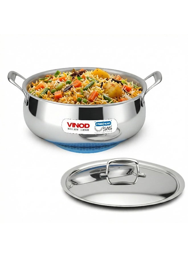Vinod Platinum Chef's Triply Stainless Steel Lagan Pot with Lid, 28 cm, 7 L, Induction Compatible - Image 1