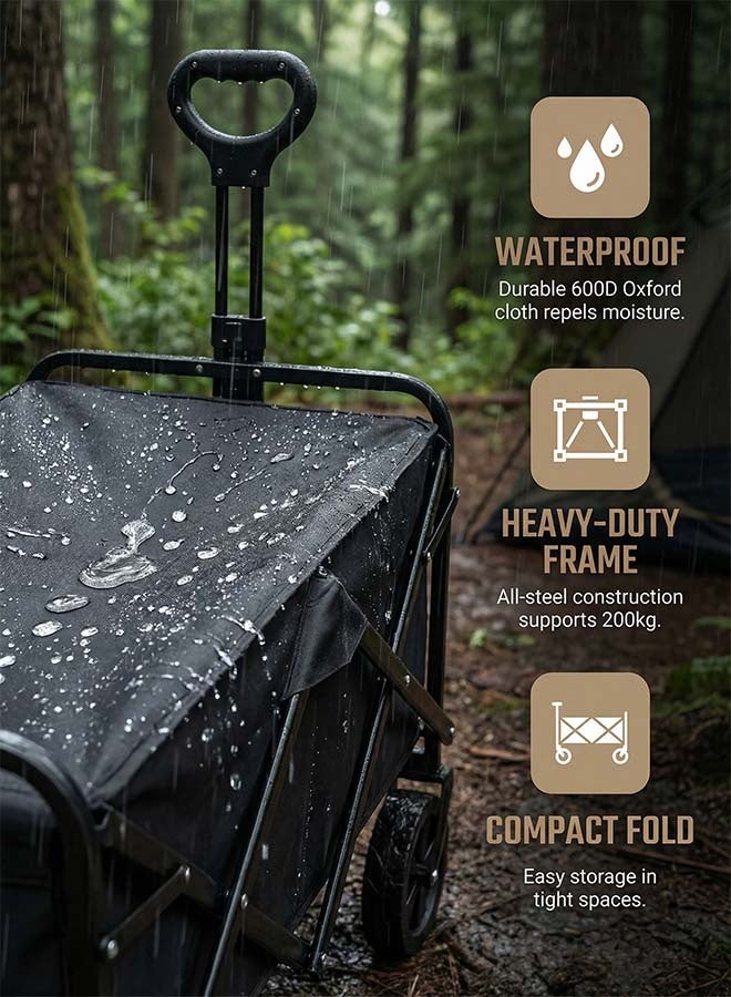 Beauenty Folding Wagon Garden Cart Folding Trolley Cart Outdoor Wagon Collapsible With Removable Fabric Festival Garden Camping Picnic Cart Supports Max 440lbs Capacity Transport Trailer（Black trailer style） ﻿ - Image 4