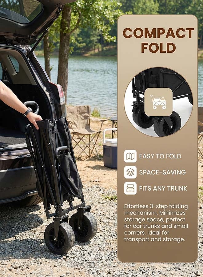 Beauenty Folding Wagon Garden Cart Folding Trolley Cart Outdoor Wagon Collapsible With Removable Fabric Festival Garden Camping Picnic Cart Supports Max 440lbs Capacity Transport Trailer（Black trailer style） ﻿ - Image 5