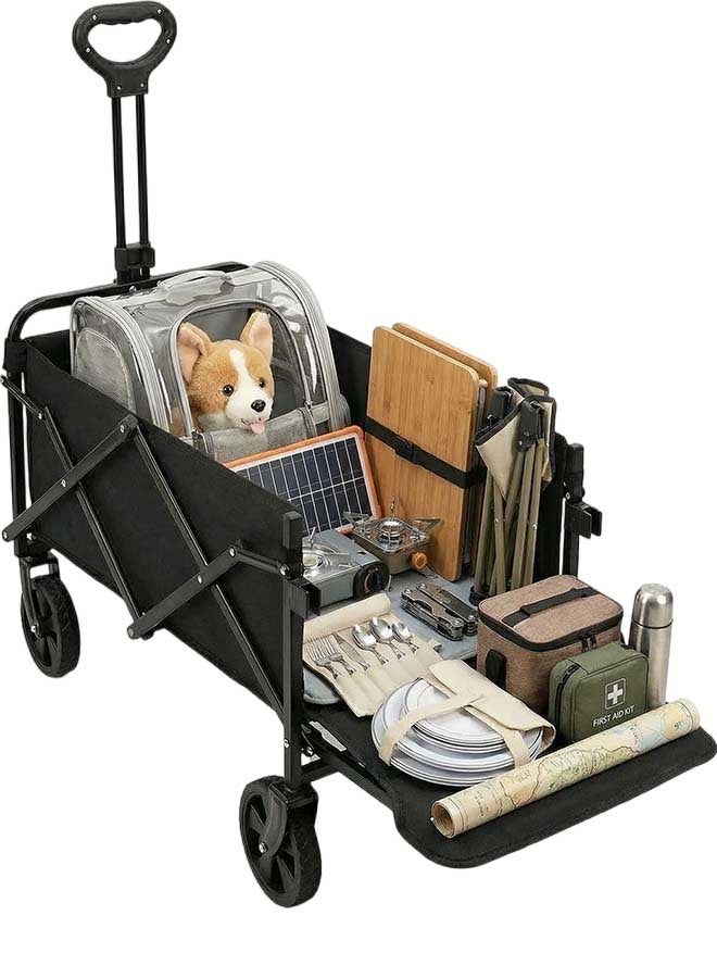 Beauenty Folding Wagon Garden Cart Folding Trolley Cart Outdoor Wagon Collapsible With Removable Fabric Festival Garden Camping Picnic Cart Supports Max 440lbs Capacity Transport Trailer（Black trailer style） ﻿ - Image 1