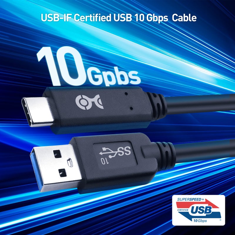 Cable Matters كابل ماذرز [معتمد من USB-IF] كابل USB A إلى USB C بسرعة 10 جيجابت في الثانية الجيل 2 بطول 3.3 قدم (كابل USB C إلى USB) باللون الأسود، متوافق مع آيفون 16/15، 16/15 برو ماكس، 16/15 بلس - Image 2
