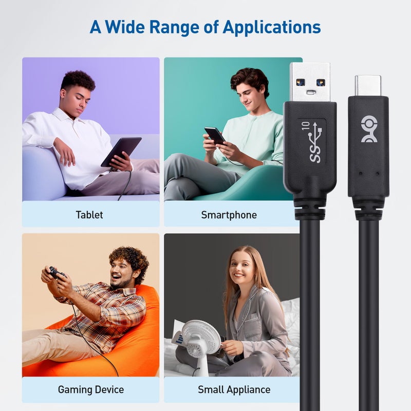 Cable Matters كابل ماذرز [معتمد من USB-IF] كابل USB A إلى USB C بسرعة 10 جيجابت في الثانية الجيل 2 بطول 3.3 قدم (كابل USB C إلى USB) باللون الأسود، متوافق مع آيفون 16/15، 16/15 برو ماكس، 16/15 بلس - Image 5