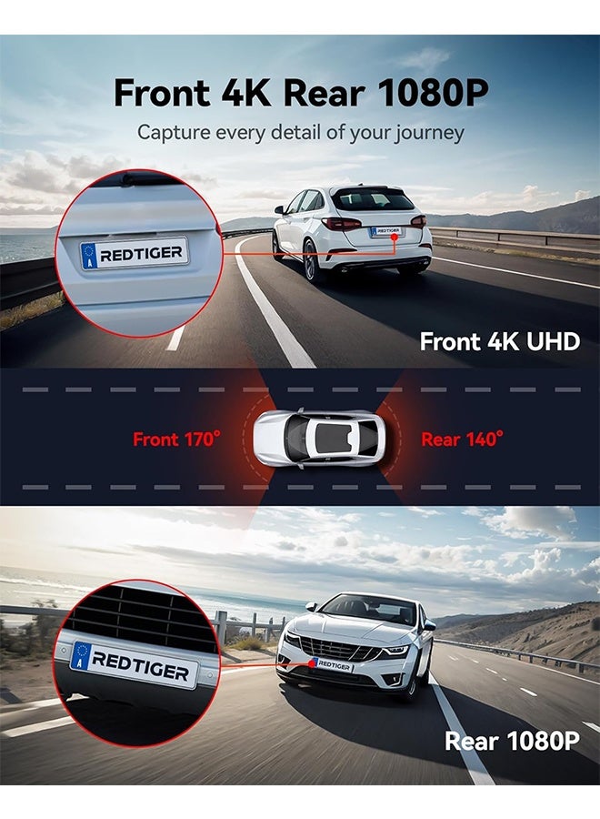 REDTIGER F7N Dash Cam 4K Front and Back FHD with 64GB Card Included,Dual Dash Cam for Cars,Night Vision Car Camera, Built-in GPS WiFi, 3.18" IPS LCD Screen, 170° Wide View, WDR, 24H Parking Mode - Image 2