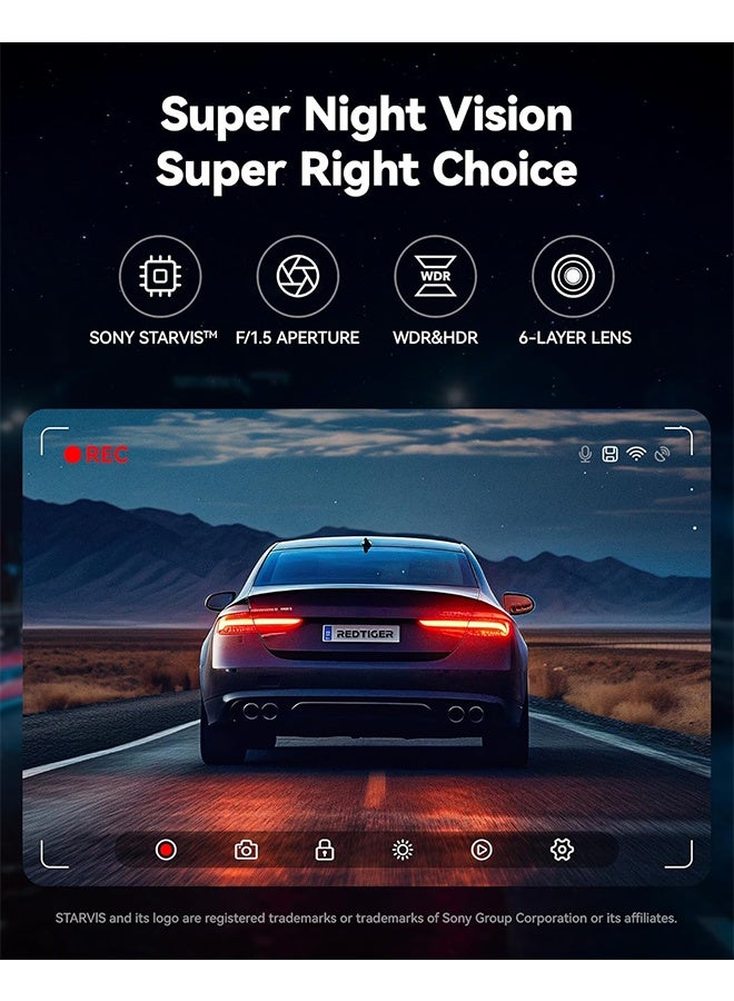 REDTIGER F7N Dash Cam 4K Front and Back FHD with 64GB Card Included,Dual Dash Cam for Cars,Night Vision Car Camera, Built-in GPS WiFi, 3.18" IPS LCD Screen, 170° Wide View, WDR, 24H Parking Mode - Image 3