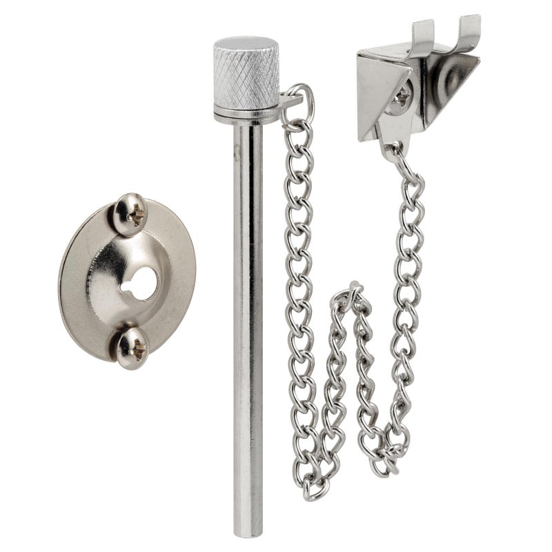 Defender Security Prime-Line U 9858 Sliding Patio Door Pin, 3/16 In. x 2-5/8 In., Steel Pin and Retaining Ring, Chrome Plated Finish (Single Pack) - Image 1