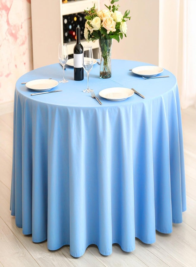 AojSup 12 Pack Blue Round Tablecloth 84 Inch Plastic Tablecloths Disposable Plastic Cloths for Birthday, Weddings, Party, Fiesta Party, Event, Photography, Table Cover - Image 5