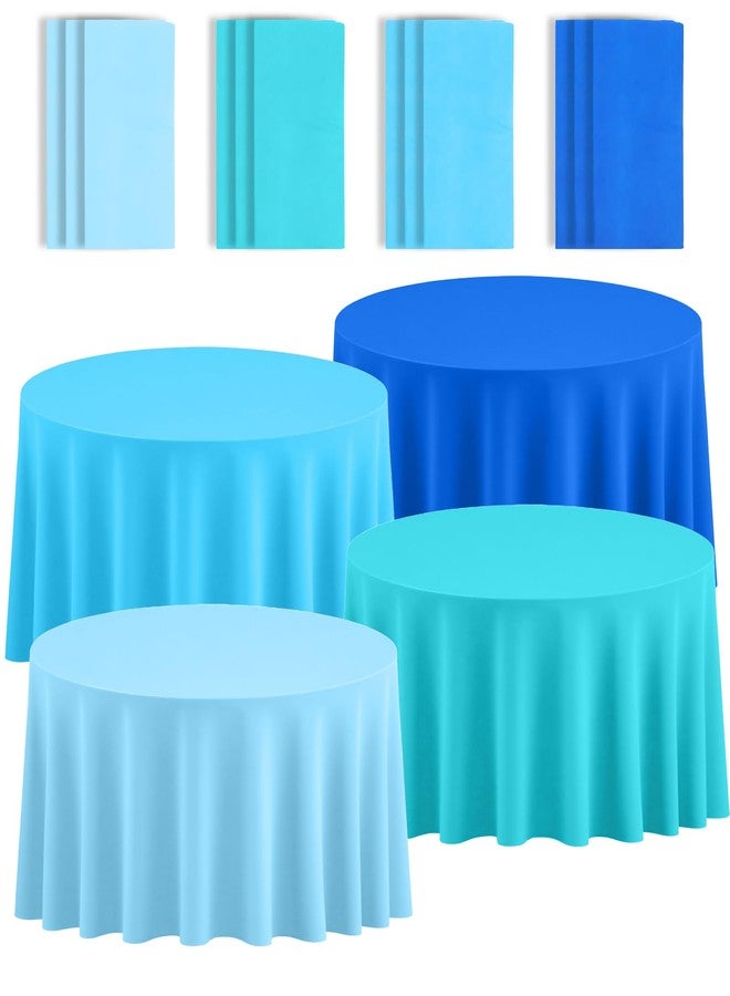 AojSup 12 Pack Blue Round Tablecloth 84 Inch Plastic Tablecloths Disposable Plastic Cloths for Birthday, Weddings, Party, Fiesta Party, Event, Photography, Table Cover - Image 1