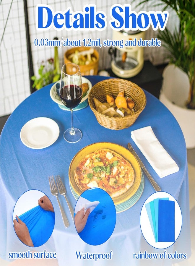 AojSup 12 Pack Blue Round Tablecloth 84 Inch Plastic Tablecloths Disposable Plastic Cloths for Birthday, Weddings, Party, Fiesta Party, Event, Photography, Table Cover - Image 3