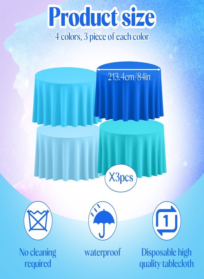 AojSup 12 Pack Blue Round Tablecloth 84 Inch Plastic Tablecloths Disposable Plastic Cloths for Birthday, Weddings, Party, Fiesta Party, Event, Photography, Table Cover - Image 2