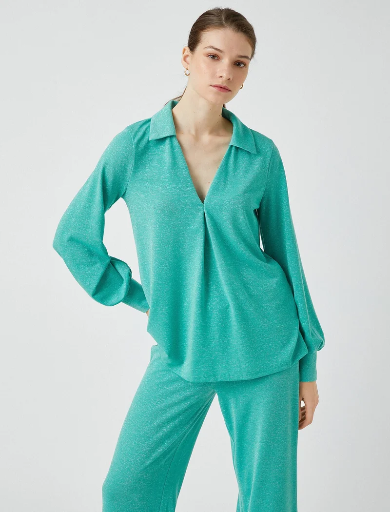 KOTON V Neck Long Sleeve Blouse