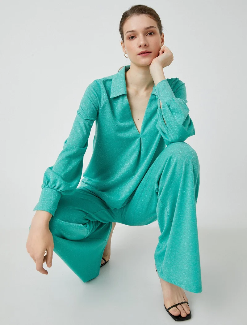 KOTON V Neck Long Sleeve Blouse
