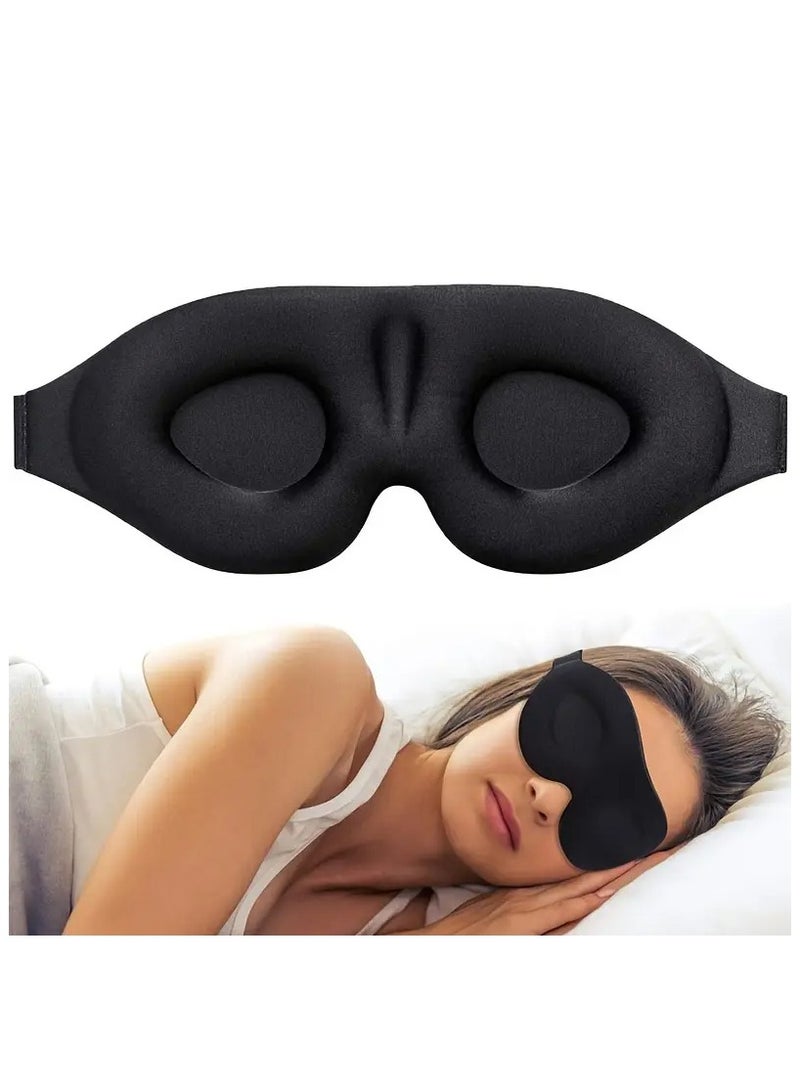 ATRJSZ 3D Contoured Sleep Eye Mask for Men & Women - Soft, Unscented, Dye-Free, Concave Molded Night Sleep Mask for Blocking Out Light, Soothing Comfort Eye Shade Cover for Travel, Yoga, Nap - Black  - Image 1