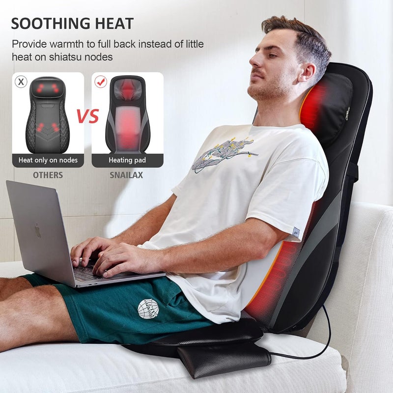 Snailax Shiatsu Back Massager with Heat Deep Kneading Massage Chair Pad with Adjustable Intensity Shiatsu Chair Massager to Relax Full Body Muscle - Image 5
