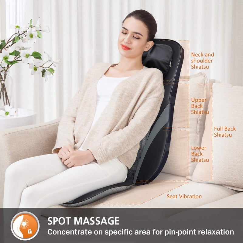 Snailax Shiatsu Back Massager with Heat Deep Kneading Massage Chair Pad with Adjustable Intensity Shiatsu Chair Massager to Relax Full Body Muscle - Image 3