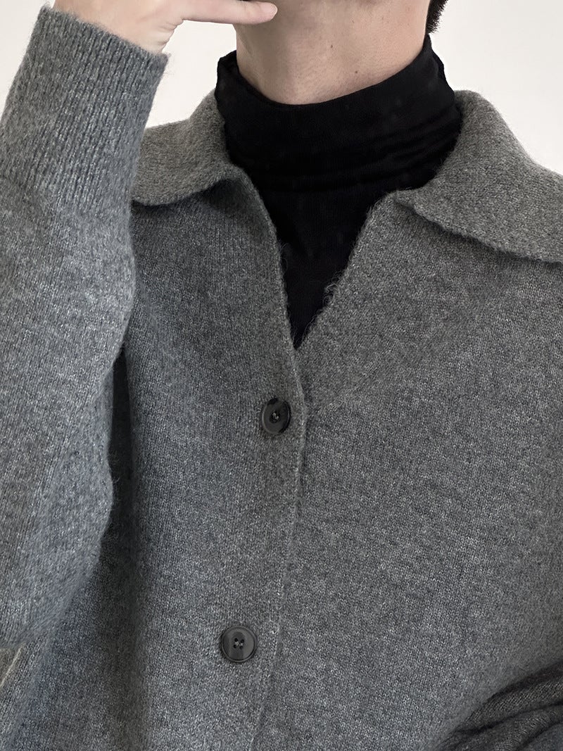 Lapel Cardigan Sweater For Fashion Plus 1 Layer Of Plush Warm Buff Real Wear Good-Looking Online - Image 4