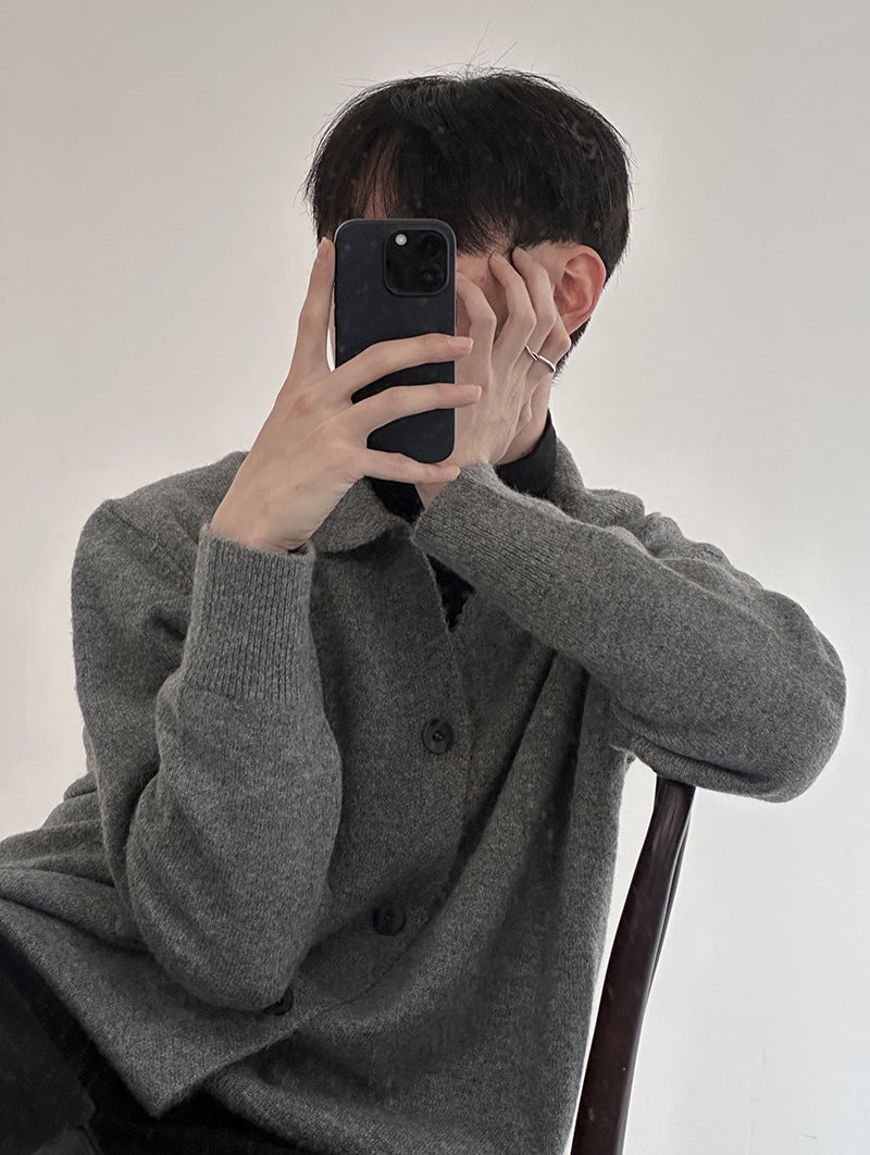 Lapel Cardigan Sweater For Fashion Plus 1 Layer Of Plush Warm Buff Real Wear Good-Looking Online - Image 5