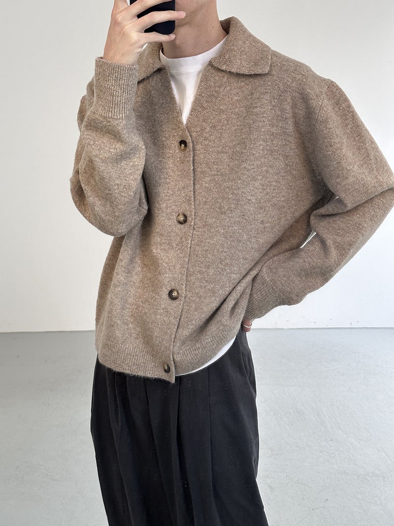 Lapel Cardigan Sweater For Fashion Plus 1 Layer Of Plush Warm Buff Real Wear Good-Looking Online - Image 3