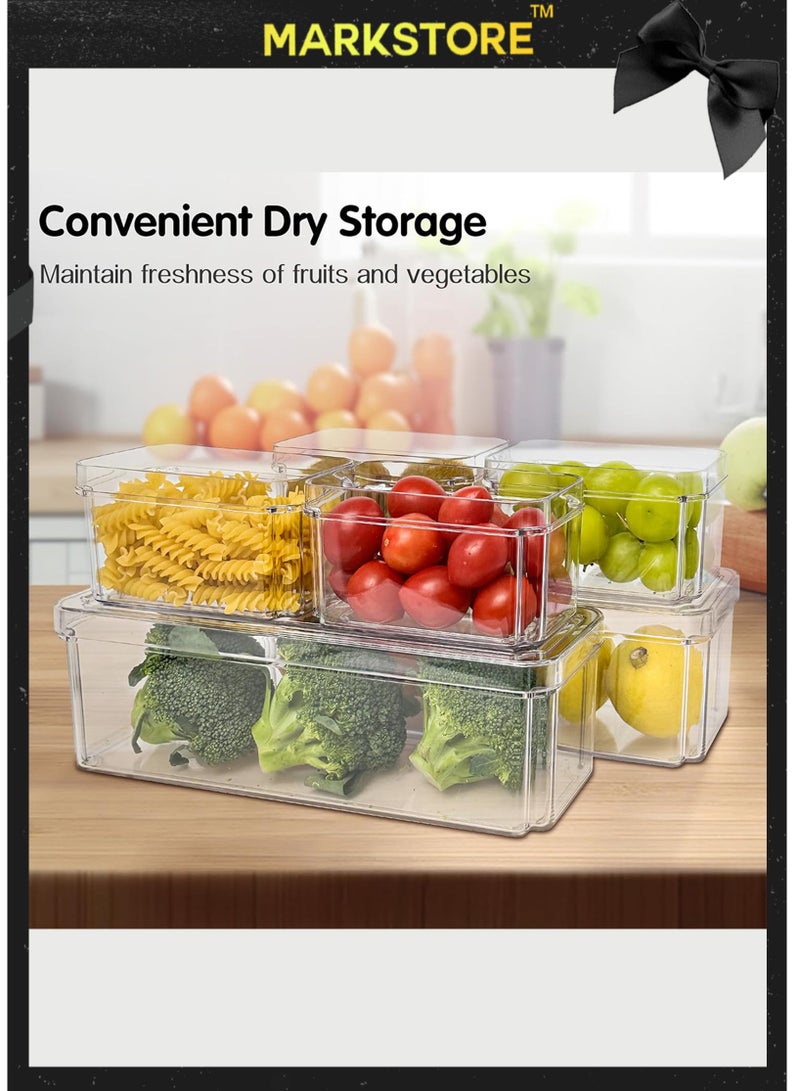 مارك ستور منظمات الثلاجة وصناديق التخزين القابلة للتكديس مع أغطية، وصناديق تخزين الفواكه والأطعمة والمشروبات والخضروات للمطبخ والمخزن - Image 5