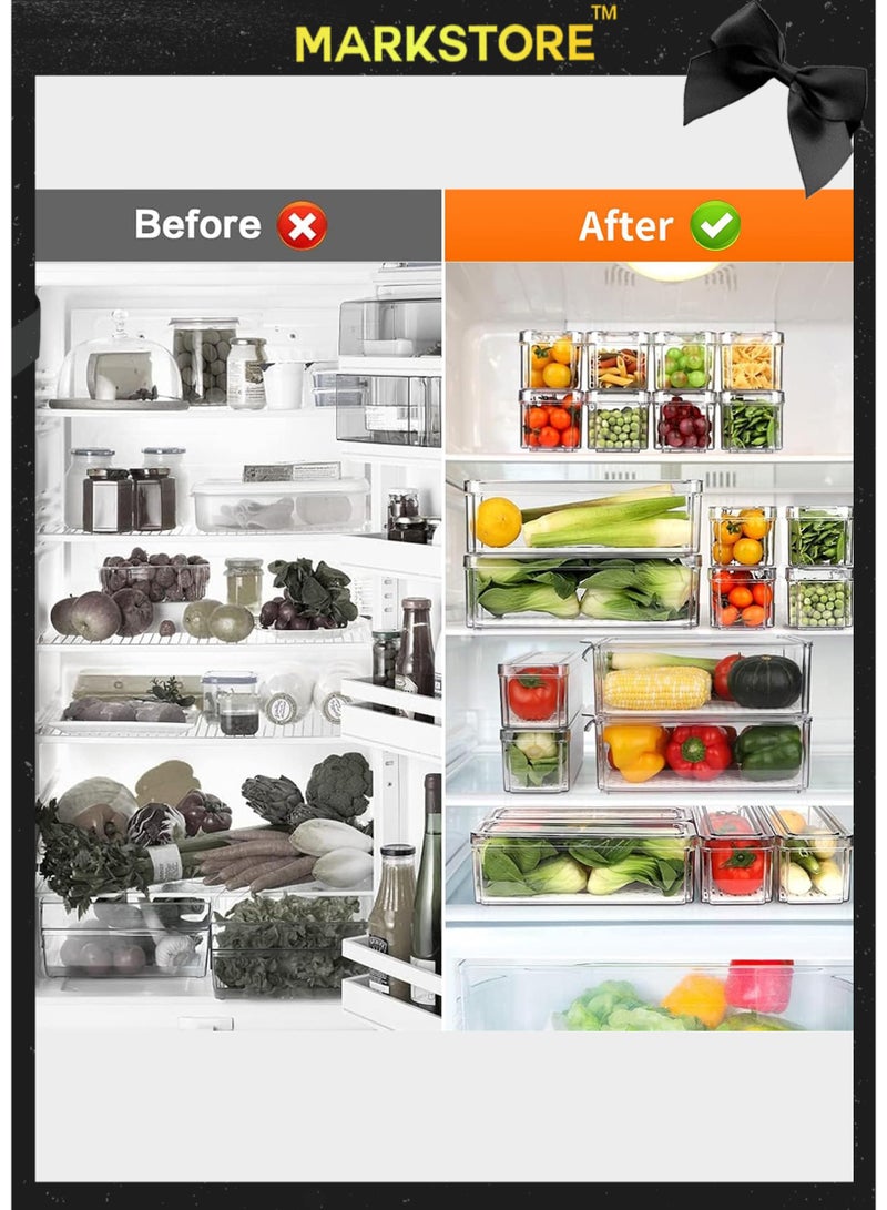 مارك ستور منظمات الثلاجة وصناديق التخزين القابلة للتكديس مع أغطية، وصناديق تخزين الفواكه والأطعمة والمشروبات والخضروات للمطبخ والمخزن - Image 2