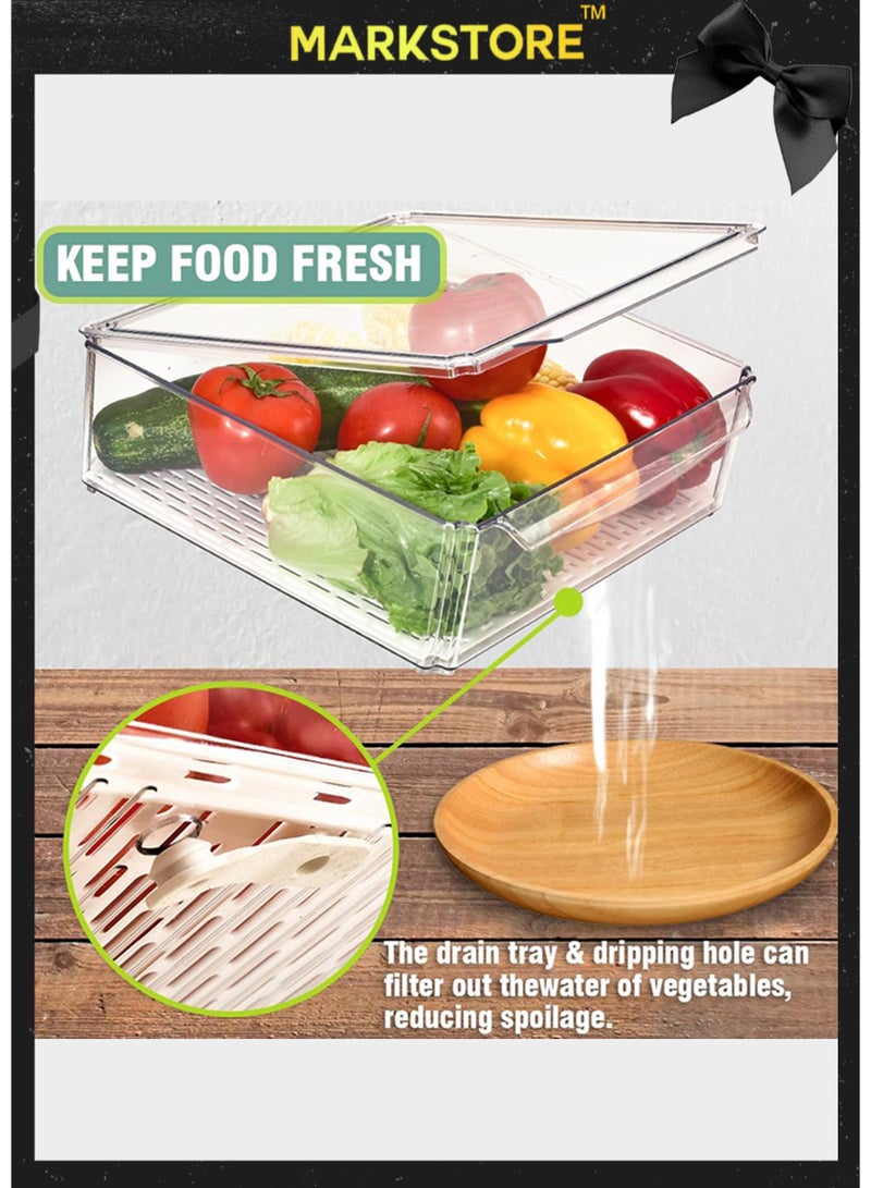 مارك ستور منظمات الثلاجة وصناديق التخزين القابلة للتكديس مع أغطية، وصناديق تخزين الفواكه والأطعمة والمشروبات والخضروات للمطبخ والمخزن - Image 3