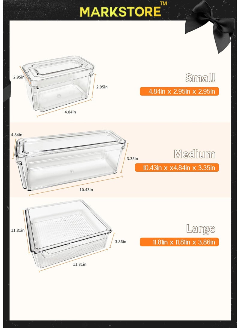 مارك ستور منظمات الثلاجة وصناديق التخزين القابلة للتكديس مع أغطية، وصناديق تخزين الفواكه والأطعمة والمشروبات والخضروات للمطبخ والمخزن - Image 4