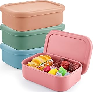 Layhit 4 Pcs Silicone Bento Box Reusable 3 Compartment Silicone Bento Lunch Container for Adults Microwave Dishwasher - Image 1