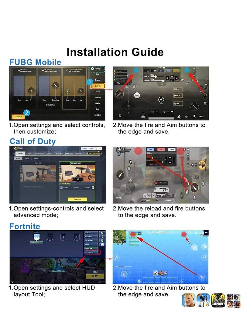 Mobile Game Controller Trigger for iPhone Android, PUBG Cellphone Gaming Joystick 4 Fingers Operation, with Sensitive Shoot Aim Keys for Fornite Knives Out Rules of Survival