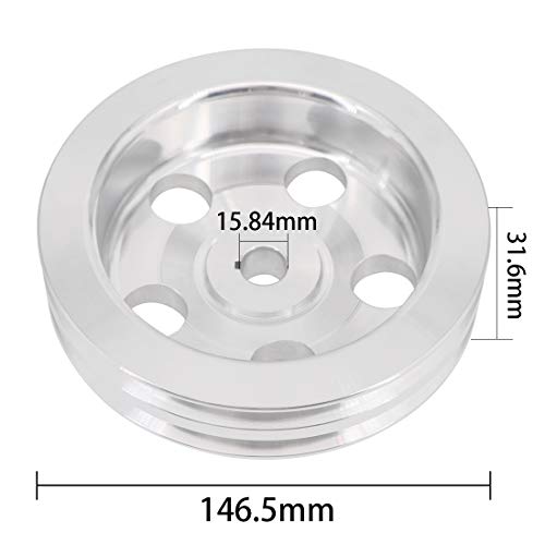 KIPA Aluminium Double groove Power Steering Pump Pulley For Chevy SBC BBC With key-way power steering units through 1984 with a 5/8" Shaft Satin Aluminium Finish Durable 2-Groove 8848-1 - Image 3