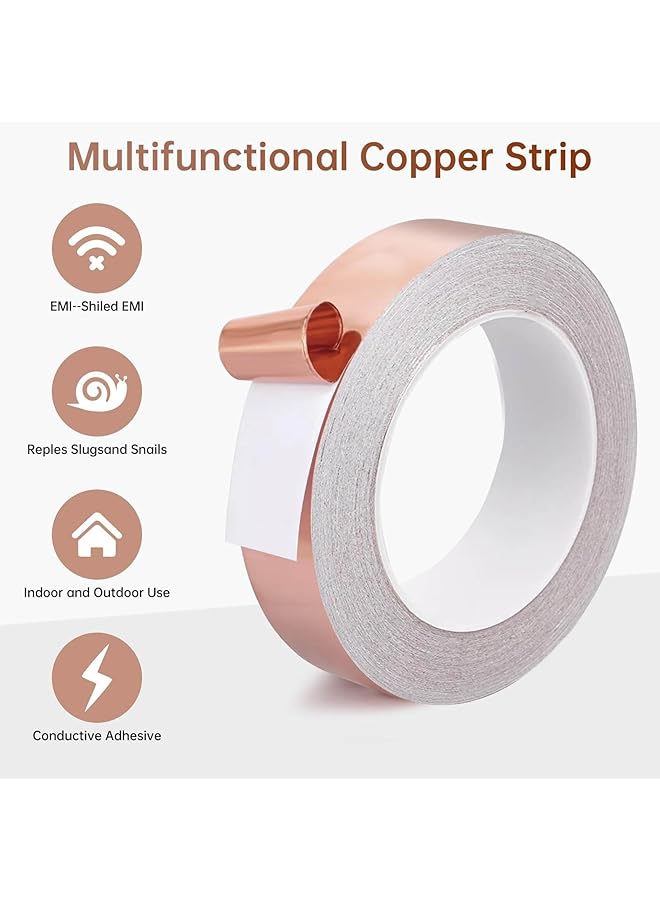 erorex Copper Tape Copper Foil Tape Snail Slug Repellent Tape Self Adhesive Slug Deterrent Barrier Copper Tape For Plant Protection Guitar Emi Shielding Soldering Electrical Repairs 30Mm*2M  - Image 3