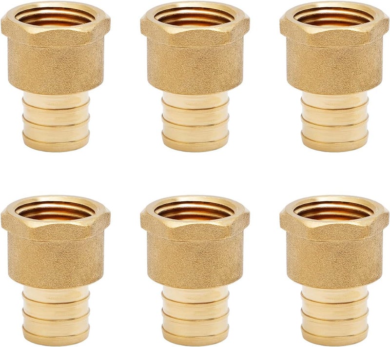 SUNGATOR 6-Pack PEX 3/4" x 1/2" NPT Female Threaded Adapter Crimp Fitting, No Lead Brass - Image 1