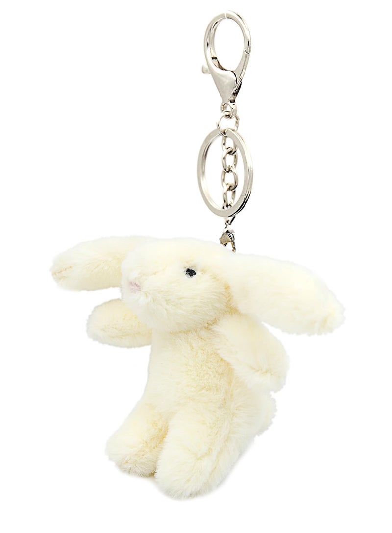 Miokkley Cute Bunny Plush Keychain for Backpack, 3.5" Inch Mini Rabbit Keychain Purse Charm Pendant Gift for Women (Beige) - Image 1