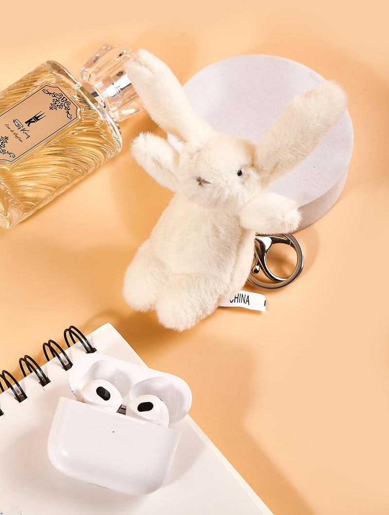 Miokkley Cute Bunny Plush Keychain for Backpack, 3.5" Inch Mini Rabbit Keychain Purse Charm Pendant Gift for Women (Beige) - Image 3